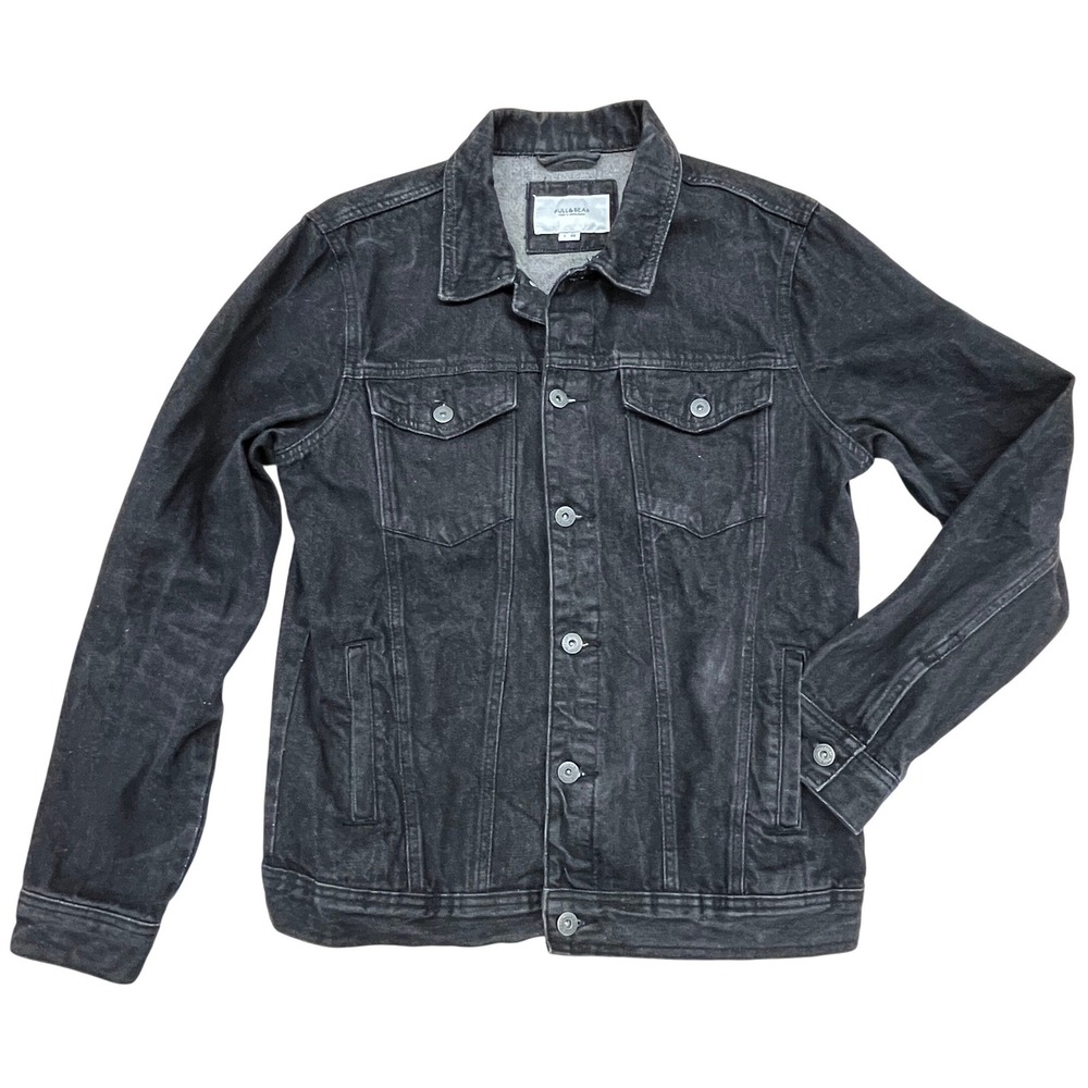 Pull & Bear Black Denim Jacket Trucker Washed Grunge Indie L Minimalist Capsule - Picture 10 of 12